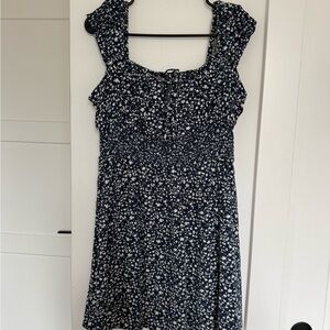 Old Navy Navy and White Floral Smocked Mini Dress